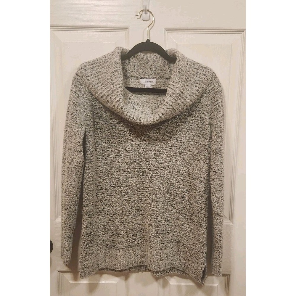 Calvin Klein Womens Grey Marled Cowl Neck Wool Blend Sweater Size S‎ Small